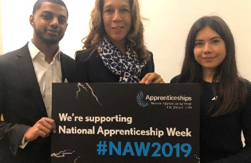 Helen with apprentices at the Parliamentary launch of National Apprenticeship Week 2019.