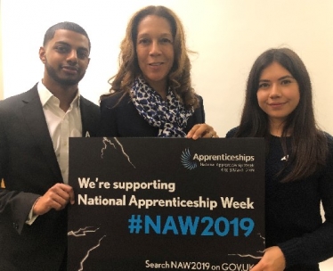 Helen with apprentices at the Parliamentary launch of National Apprenticeship Week 2019.