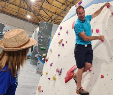 Helen Grant MP and Robert Woods on visit to The Climbing Experience, Maidstone.